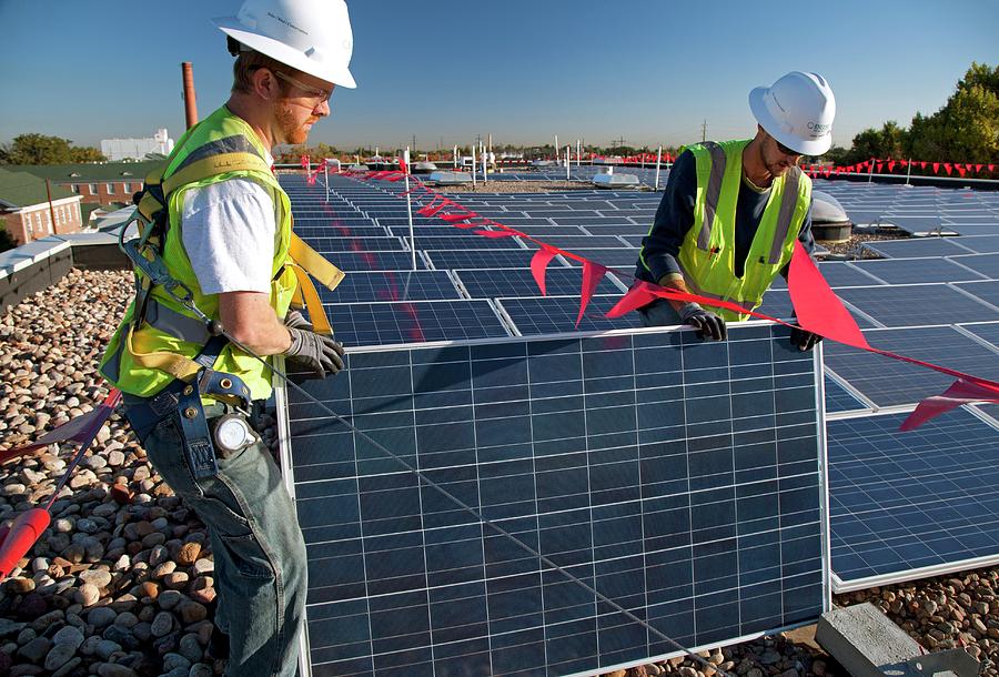 Denver Photograph - Installing Solar Panels by Jim West