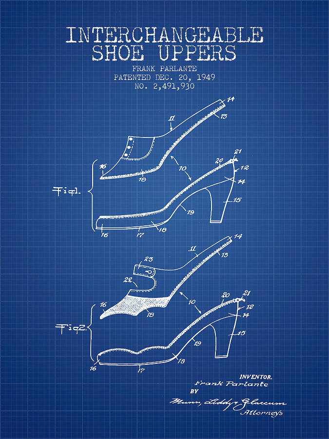 Boot Digital Art - Interchangeable Shoe Uppers patent from 1949 - Blueprint by Aged Pixel