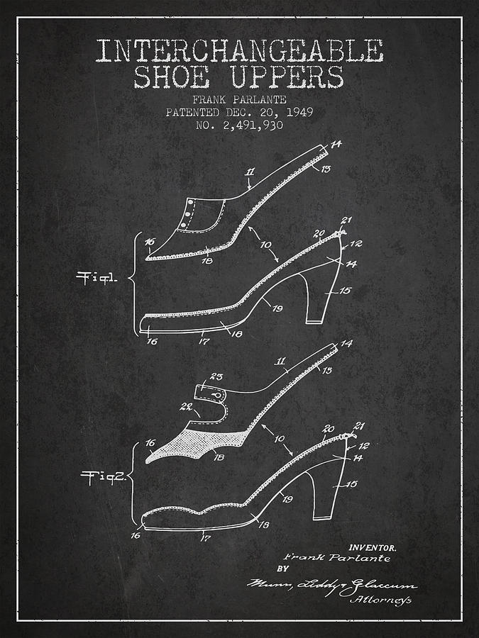 Boot Digital Art - Interchangeable Shoe Uppers patent from 1949 - Charcoal by Aged Pixel