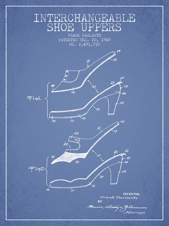 Boot Digital Art - Interchangeable Shoe Uppers patent from 1949 - Light Blue by Aged Pixel