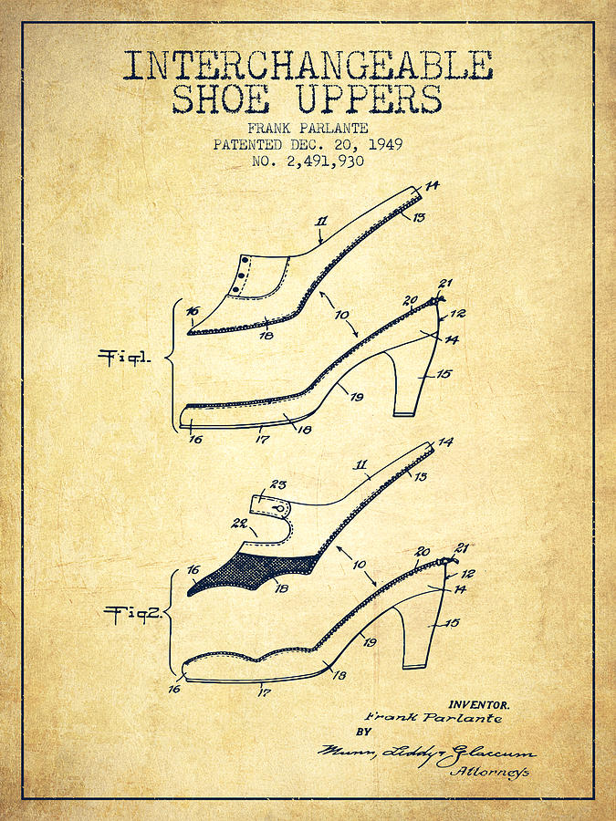 Boot Digital Art - Interchangeable Shoe Uppers patent from 1949 - Vintage  by Aged Pixel