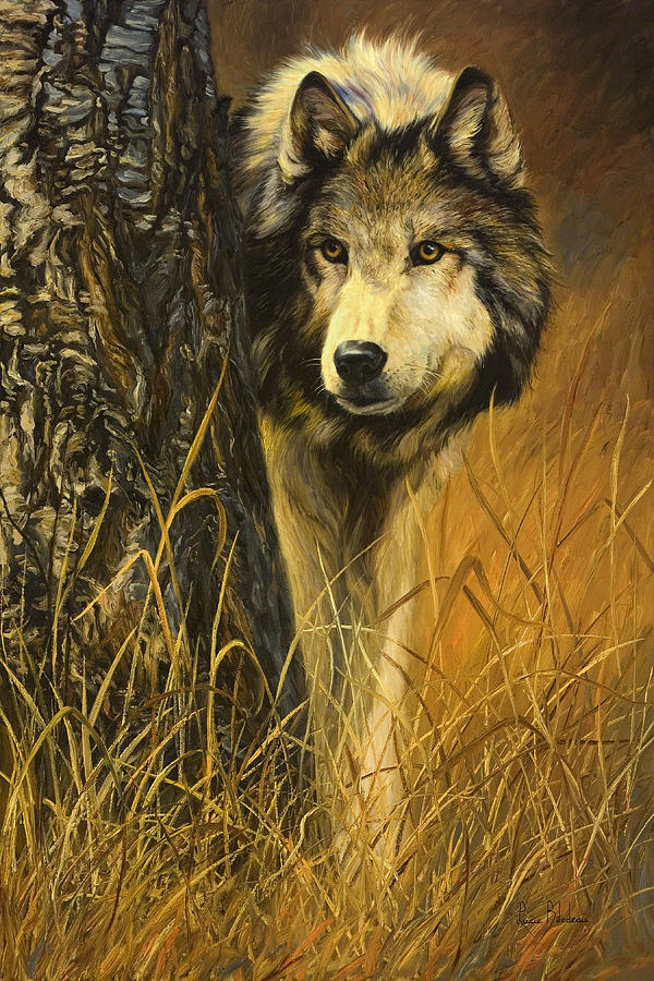 Wolves Painting - Interested by Lucie Bilodeau
