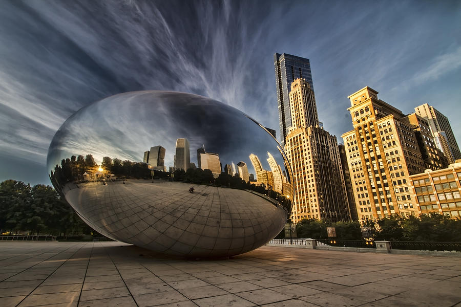 Interesting Clouds wrapped around Chicagos Cloudgate Photograph by Sven Brogren
