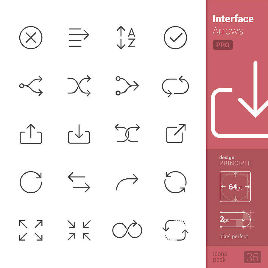 Interface Arrows Outline vector icons - PRO pack Drawing by Lushik