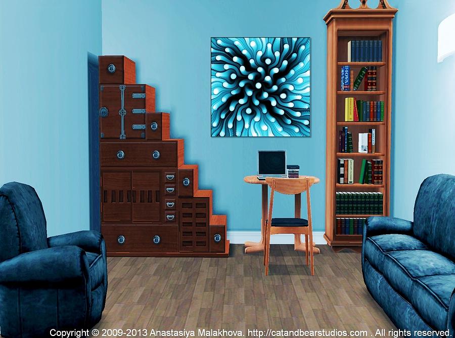 Unique Digital Art - Interior Design Idea - Blue Sea Anemone by Anastasiya Malakhova