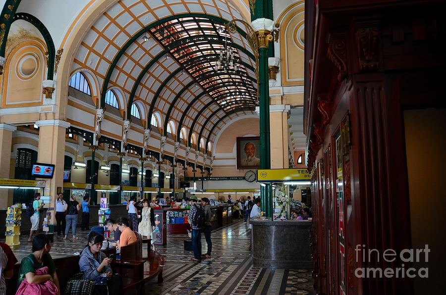 Interior hall of historic Saigon Central Post Office building Vietnam Photograph by Imran Ahmed