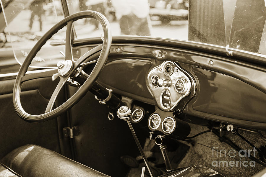 Interior of a 1929 Ford Classic Automobile Car in Sepia  3057.01 Photograph by M K Miller