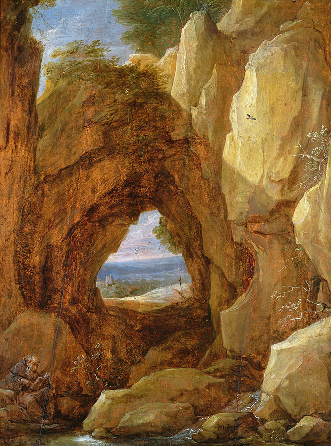 Landscape Photograph - Interior Of A Cave Oil On Canvas by David the Younger Teniers