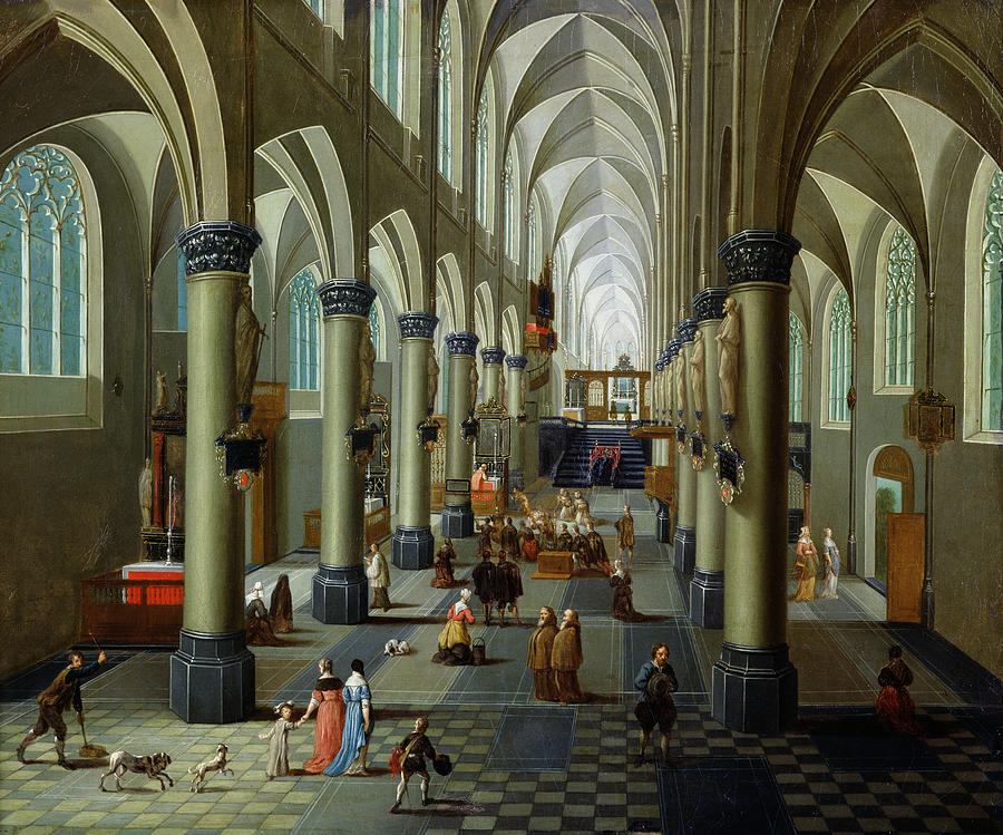 Architecture Photograph - Interior Of A Church Oil On Panel by Pieter the Elder Neeffs