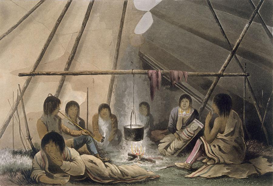 Pipe Drawing - Interior Of A Cree Indian Tent, 1824 by Lieutenant Hood