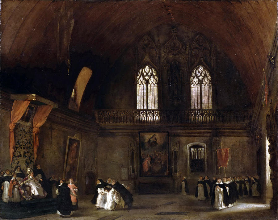 Interior of a Dominican Convent in Madrid Painting by Eugene Delacroix