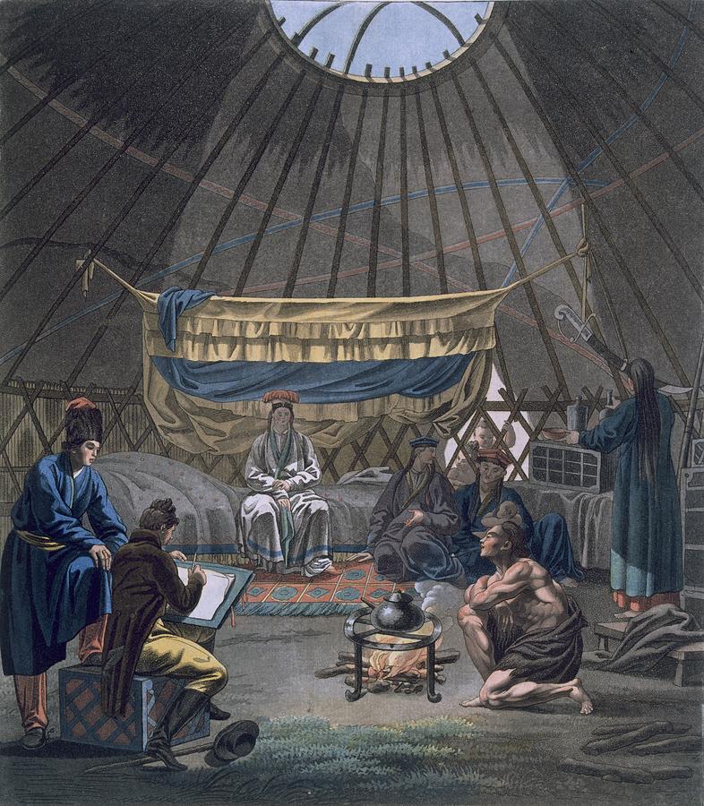 Illustration Drawing - Interior Of A Kalmuk Yurt, 1812-13 by E. Karnejeff