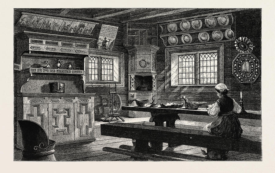 Interior Of An Old Thelemarken House Now At Bygdo Drawing By English School
