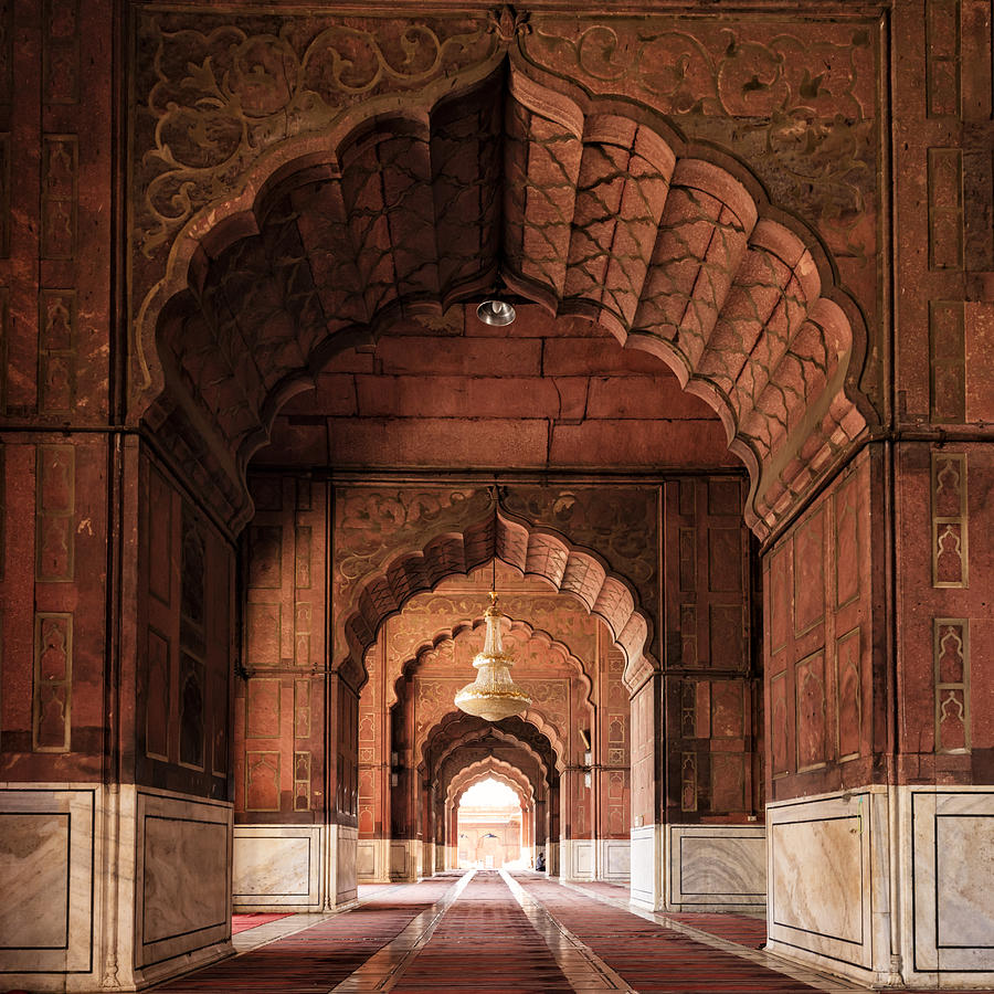 Interior of Mosque Jama Masjid, Delhi, India Photograph by Hadynyah