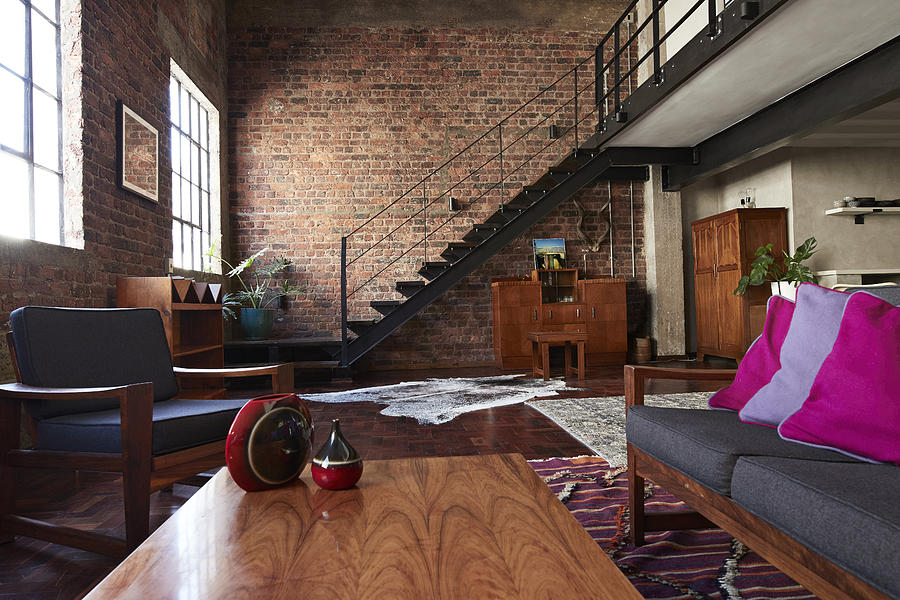 Interior of New York style loft, holiday rental apartment Photograph by Klaus Vedfelt