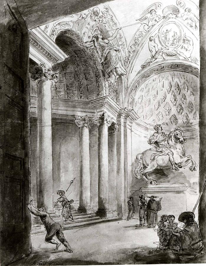 Hubert Robert Drawing - Interior Of Saint Peters by Hubert Robert