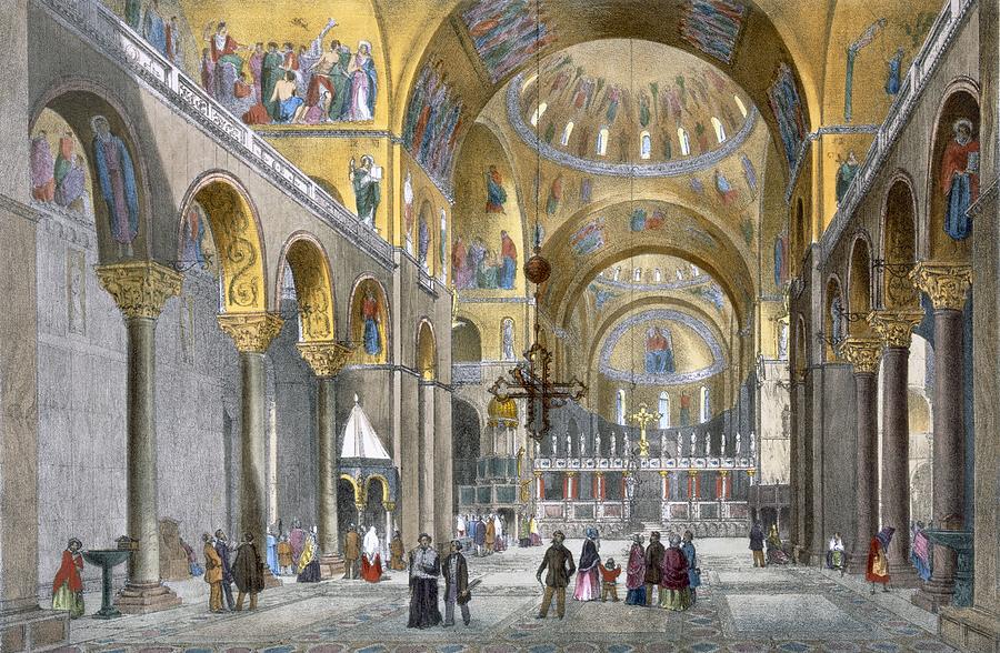 Romanesque Drawing - Interior Of San Marco Basilica, Looking by Italian School
