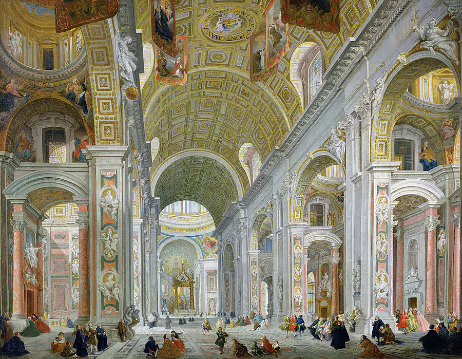 Interior of St Peters in Rome Painting by Giovanni Paolo Panini