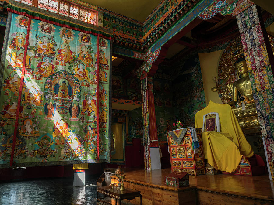 Color Image Photograph - Interior Of Temple At Norbulingka by Panoramic Images