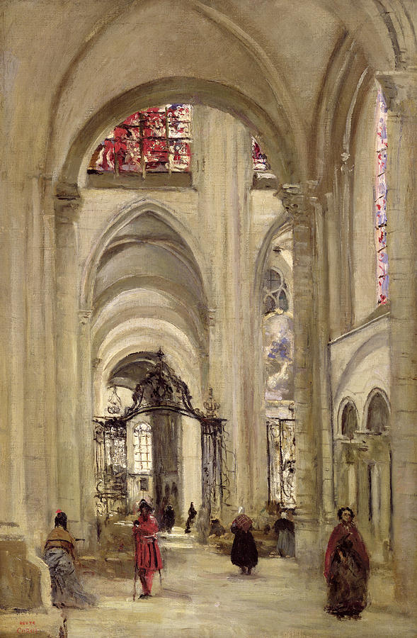 Jean Baptiste Camille Corot Painting - Interior Of The Cathedral Of St. Etienne, Sens by Jean Baptiste Camille Corot