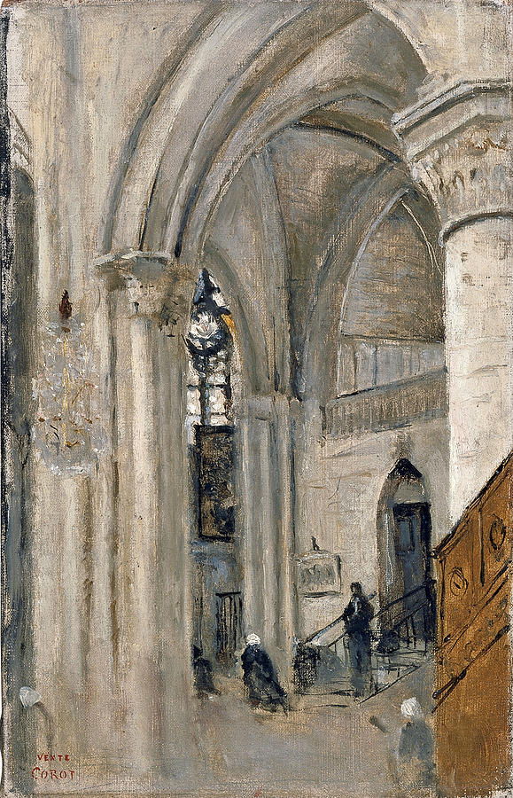 Interior of the Church at Mantes Painting by Jean-Baptiste-Camille Corot