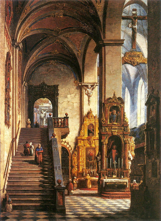 Beautiful Painting - Interior of the Dominican Church in Krakow by Marcin Zaleski