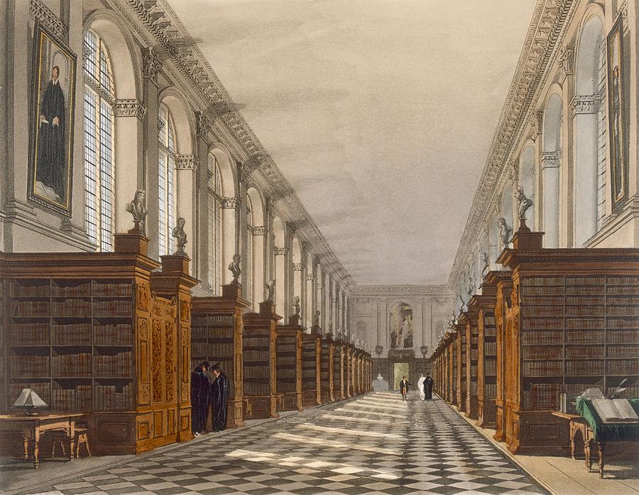 University Drawing - Interior Of Trinity College Library by Augustus Charles Pugin