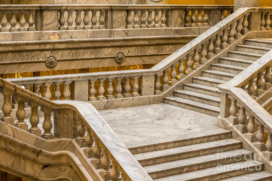 Greek Photograph - Interior - Utah Capitol Marble Staircase by Gary Whitton