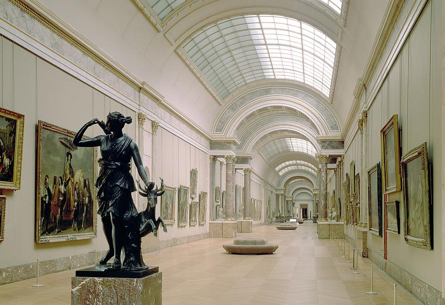 Palais Du Louvre Photograph - Interior View Of The Grande Galerie, 16th-19th Century Photo by French School