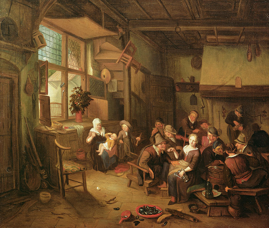Violin Photograph - Interior With Peasants Drinking Oil On Canvas by Richard Brakenburg