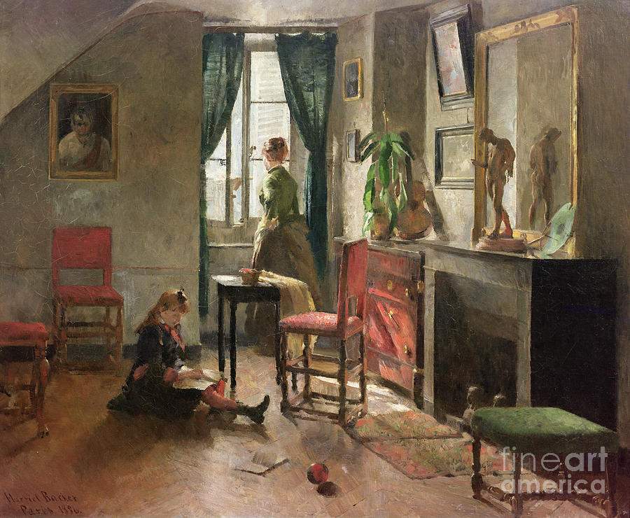 Interior with persons Painting by Harriet Backer