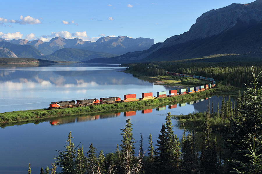 Intermodal Train Curving By Brule Lake Photograph by Mike Danneman