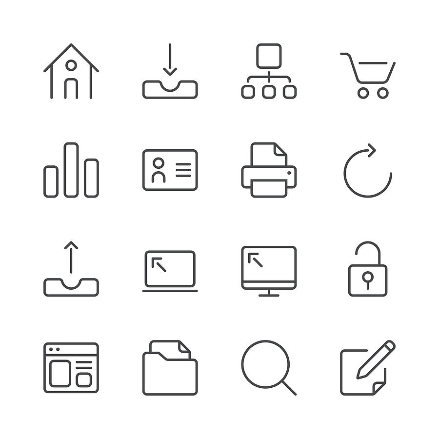 Internet and Website Icons set 1 | Black Line series Drawing by Calvindexter