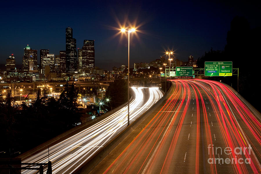 Seattle Photograph - Interstate traffic in Seattle Washington by Bill Cobb
