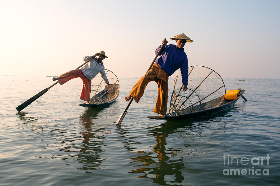 Intha fishermen - Inle lake - Myanmar Photograph by Matteo Colombo