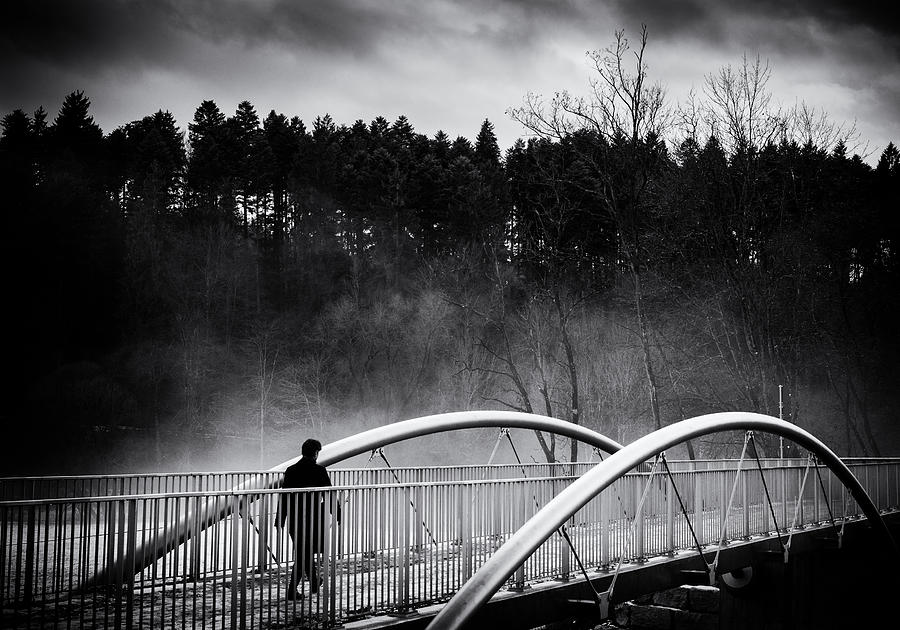 Into the future - Woman crossing bridge Photograph by Matthias Hauser