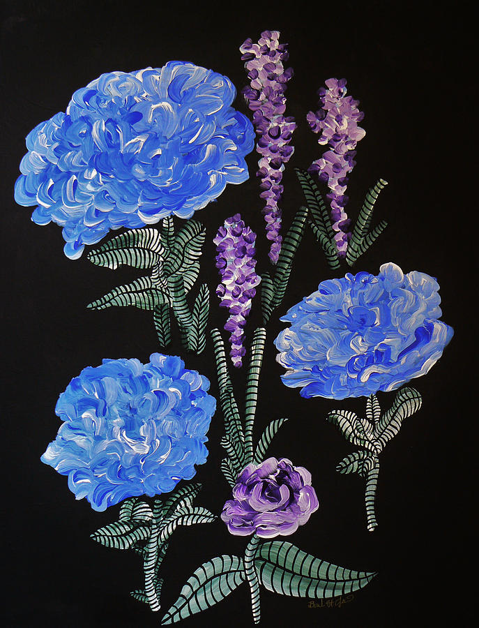 Into the Night Garden Blue Hydrangea Painting by Barbara St Jean