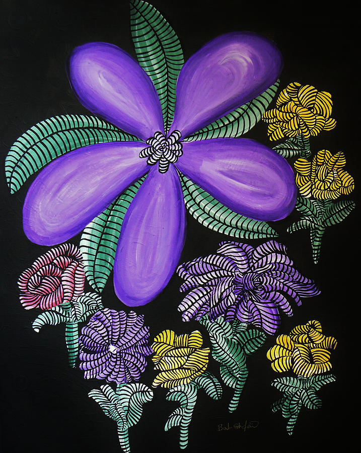 Into the Night Garden Purple Swirl Wildflower Painting by Barbara St Jean