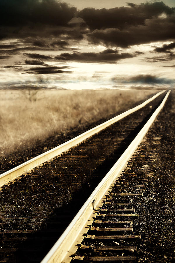 Railroad Tracks Photograph - Into the Sunset by Rebecca Cozart