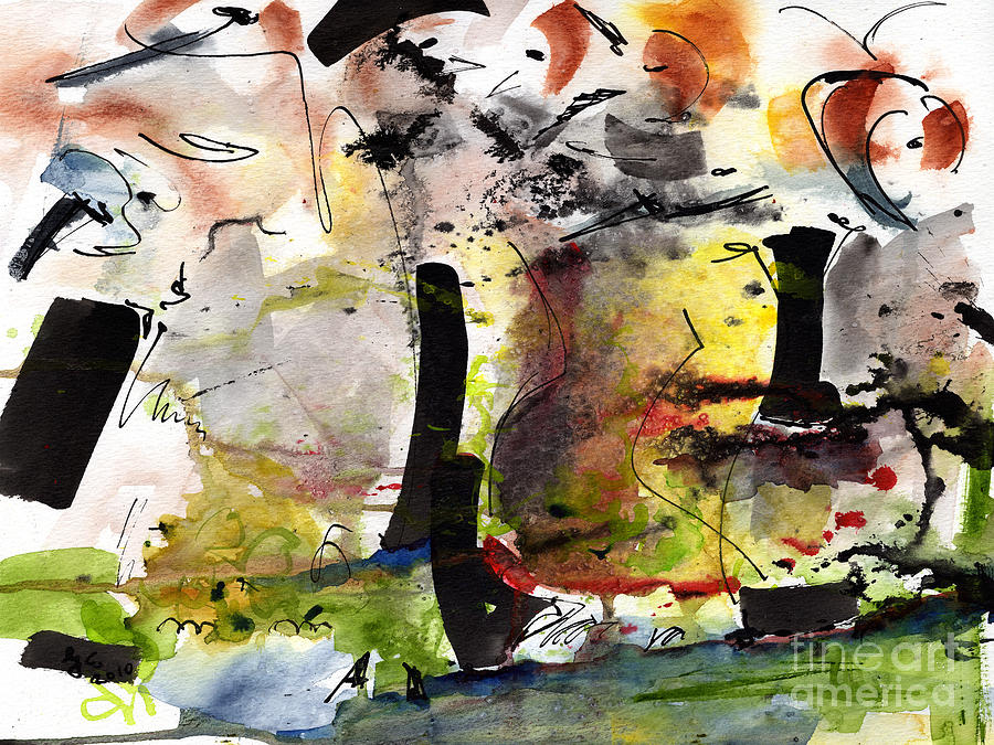 Abstract Painting - Intuitive Abstract #3 Watercolor and Ink by Ginette Callaway