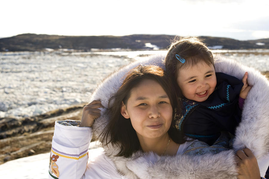 Inuit Mother and Daughter Traditional Dress Baffin Island Nunavut Photograph by RyersonClark