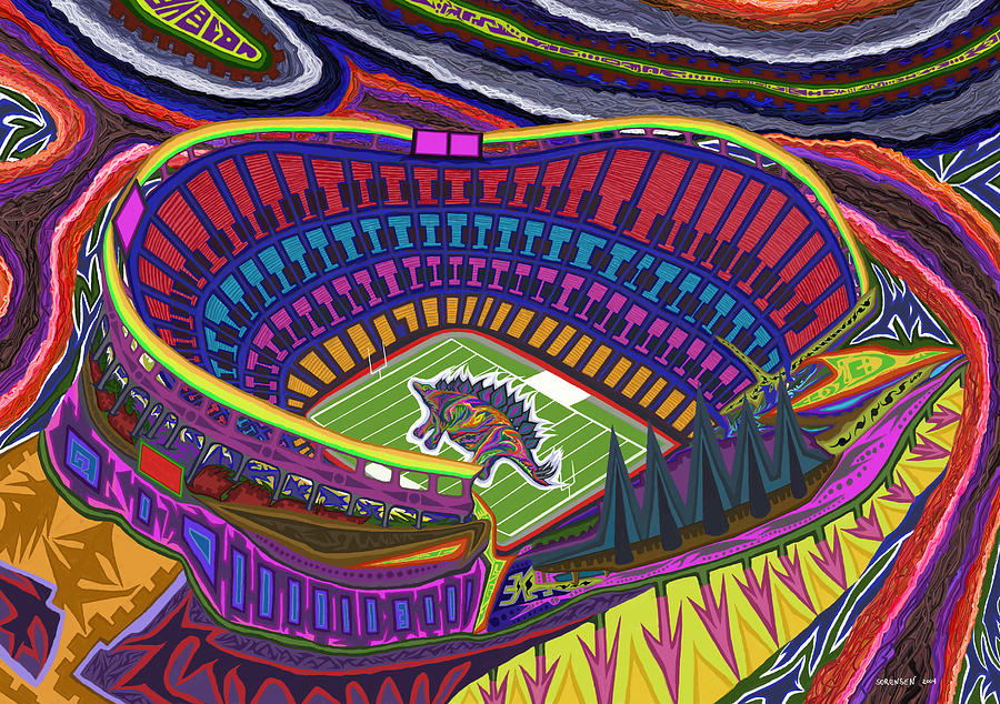Invesco Field - Stegasaurus Stadium Painting by Robert SORENSEN