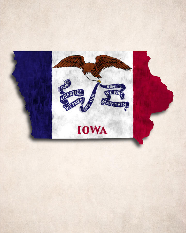 Iowa Map Digital Art - Iowa Map Art with Flag Design by World Art Prints And Designs