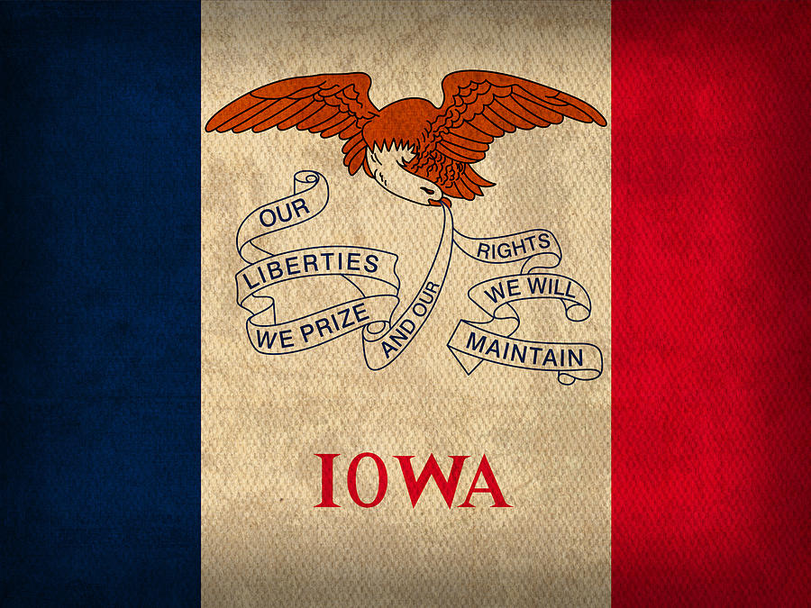 Hawkeye Mixed Media - Iowa State Flag Art on Worn Canvas by Design Turnpike