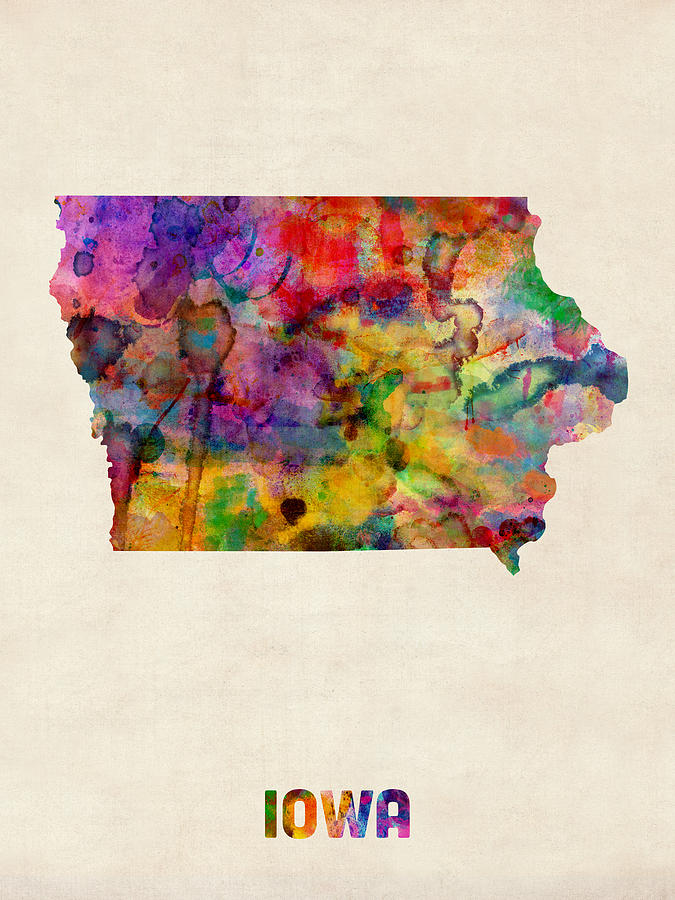 Iowa Watercolor Map Digital Art by Michael Tompsett