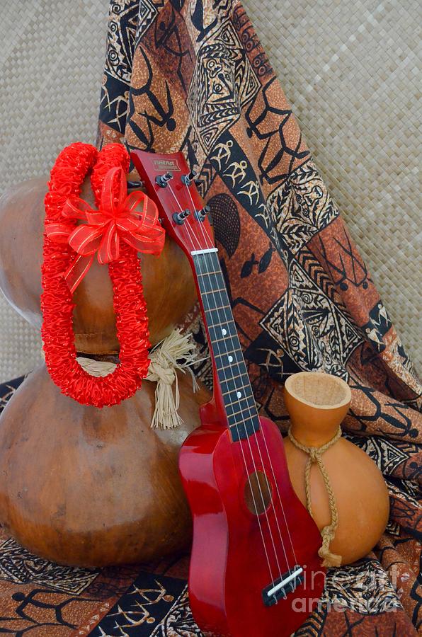 Ipu Heke and Red Ukulele and Red Satin Lei Photograph by Mary Deal