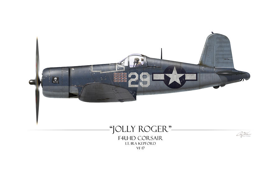 Aviation Painting - Ira Kepford F4u Corsair - White Background by Craig Tinder Aviation Painting - Ira Kepford F4u Corsair - White Background by Craig Tinder