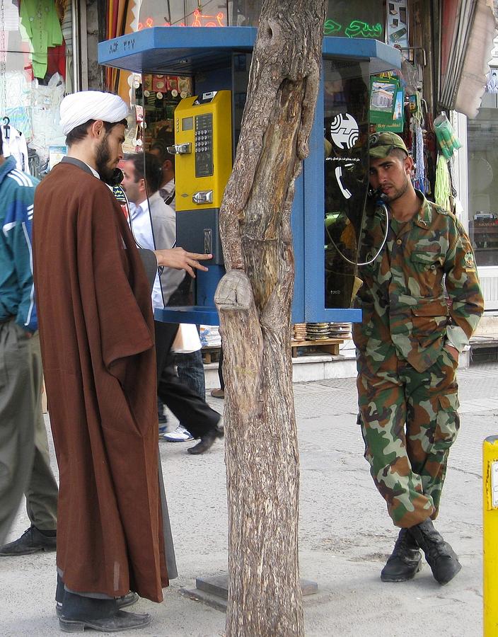 Iran Photograph - Iran Mashad Mullah and Soldier by Lois Ivancin Tavaf