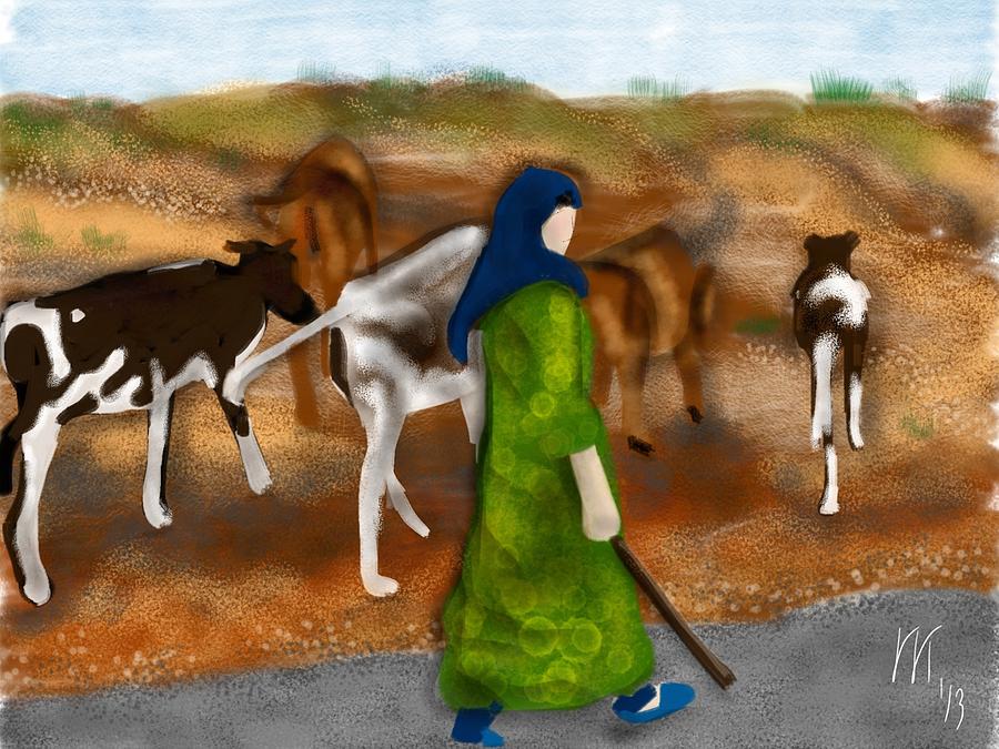 Iran Shepherd-Cowgirl Painting by Lois Ivancin Tavaf