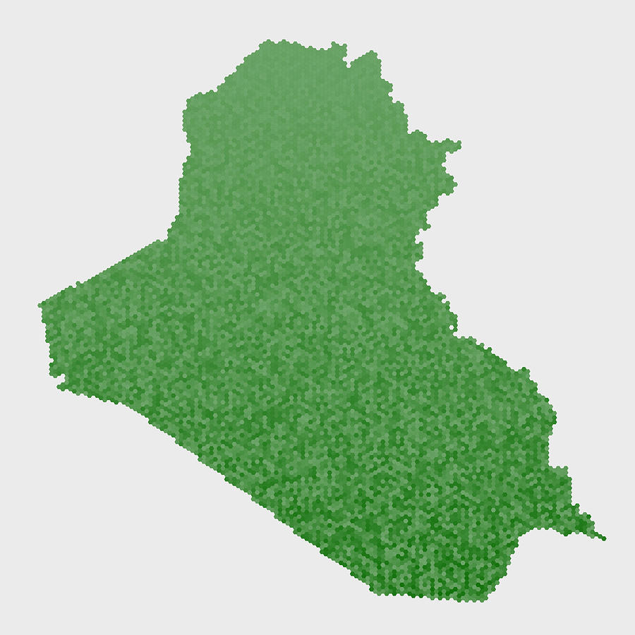 Iraq Country Map Green Hexagon Pattern Drawing by FrankRamspott